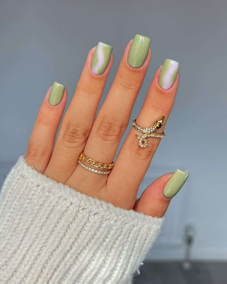 Olive Swirly Nails